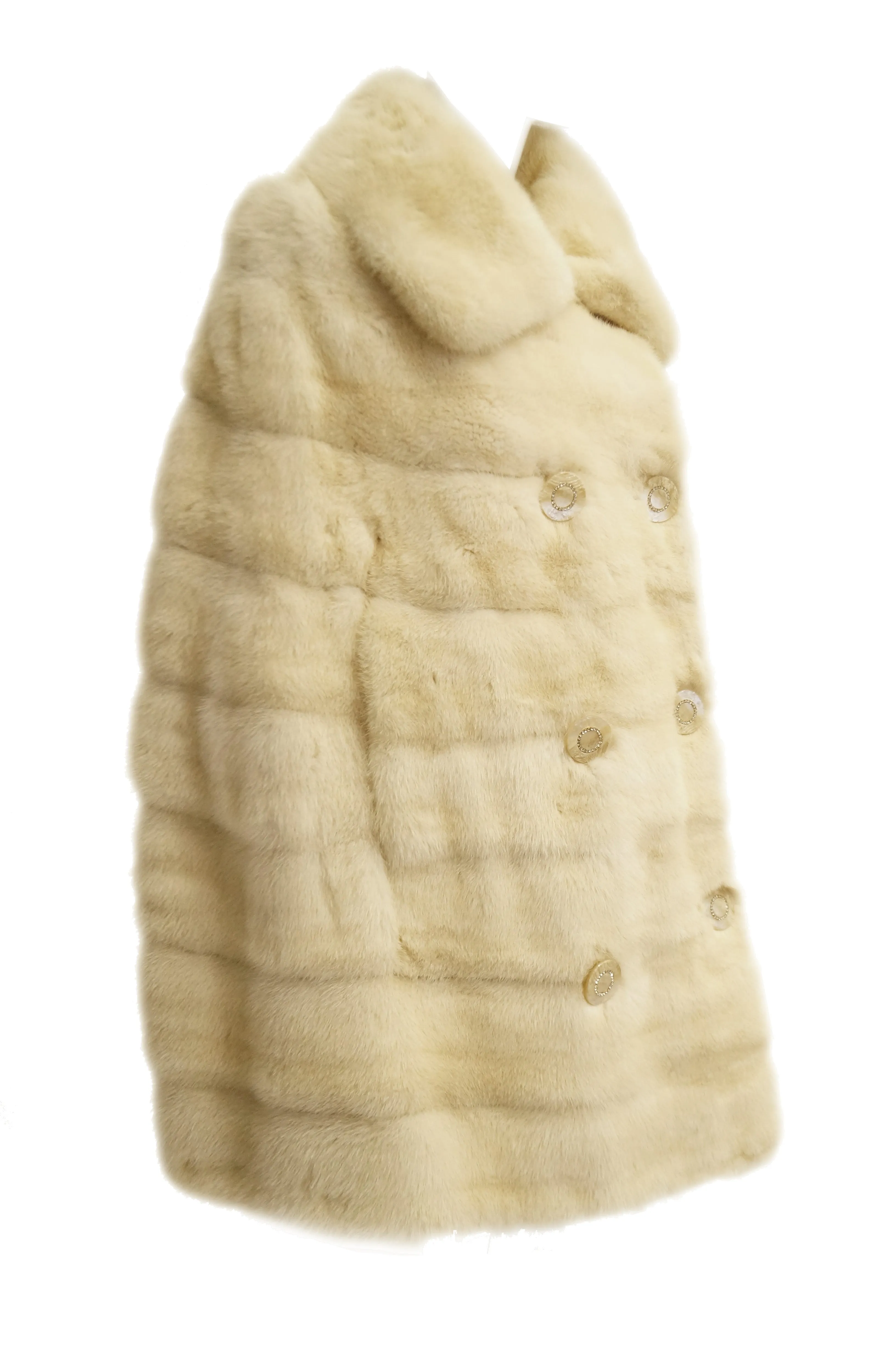 1950s Ben Kahn Pearl Mink Cape Coat w/ Pearlescent Lucite & Rhinestone Buttons