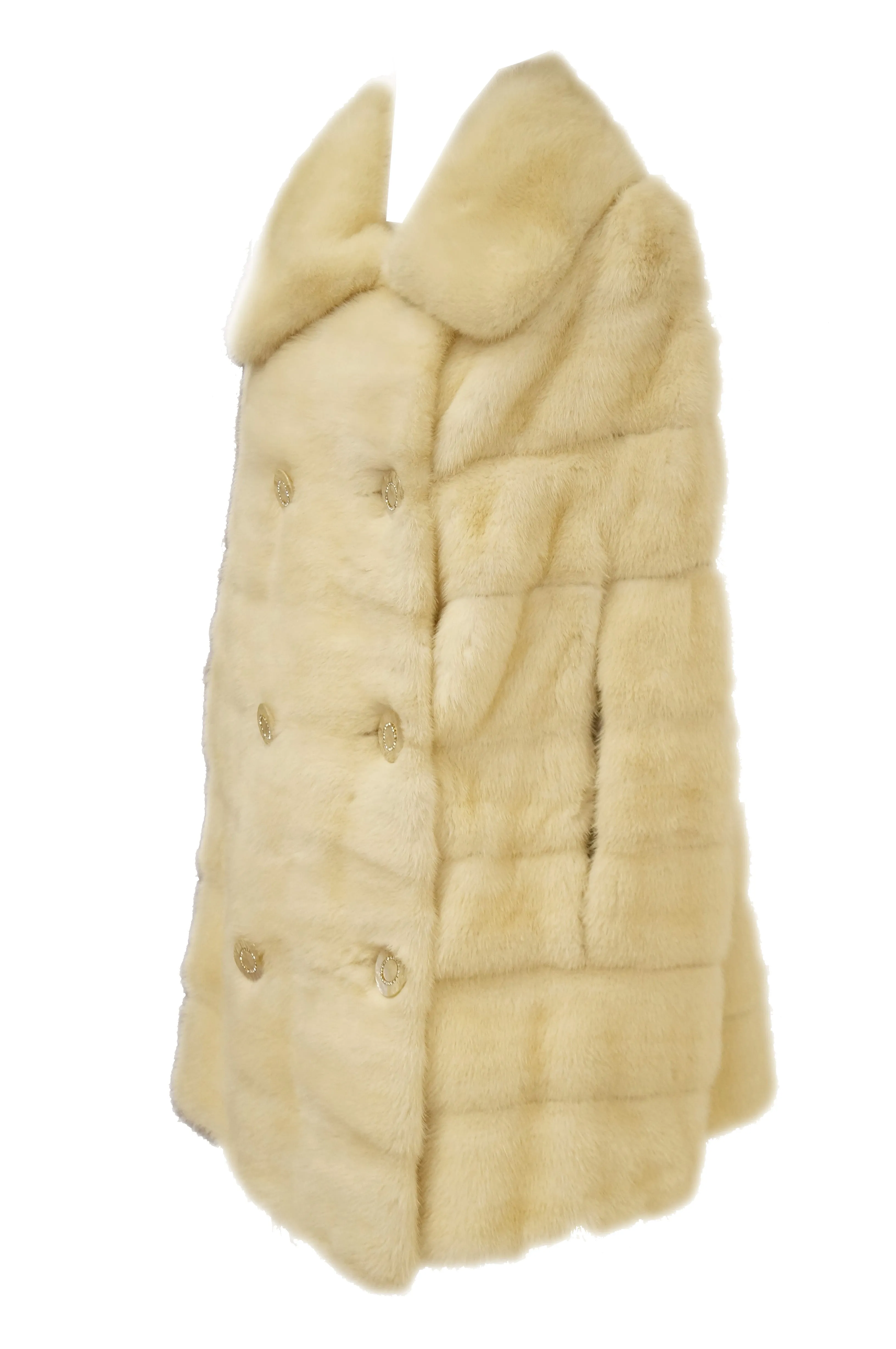 1950s Ben Kahn Pearl Mink Cape Coat w/ Pearlescent Lucite & Rhinestone Buttons