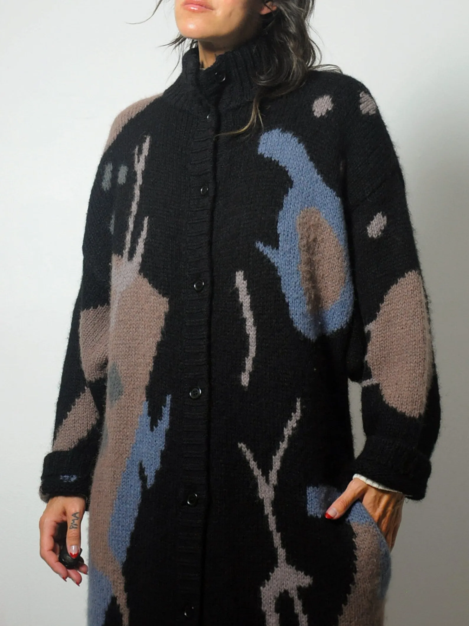 1980's Geometric Wool Sweater Coat