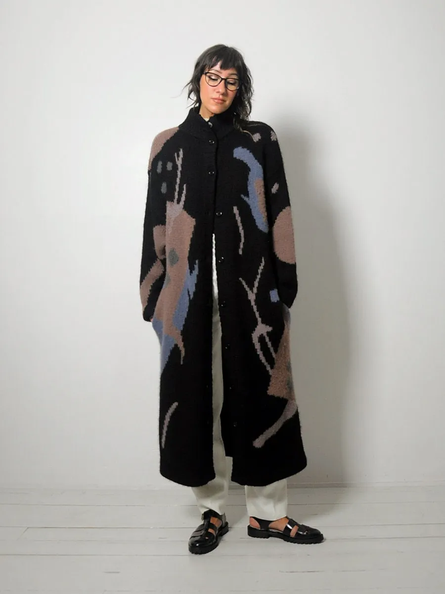 1980's Geometric Wool Sweater Coat