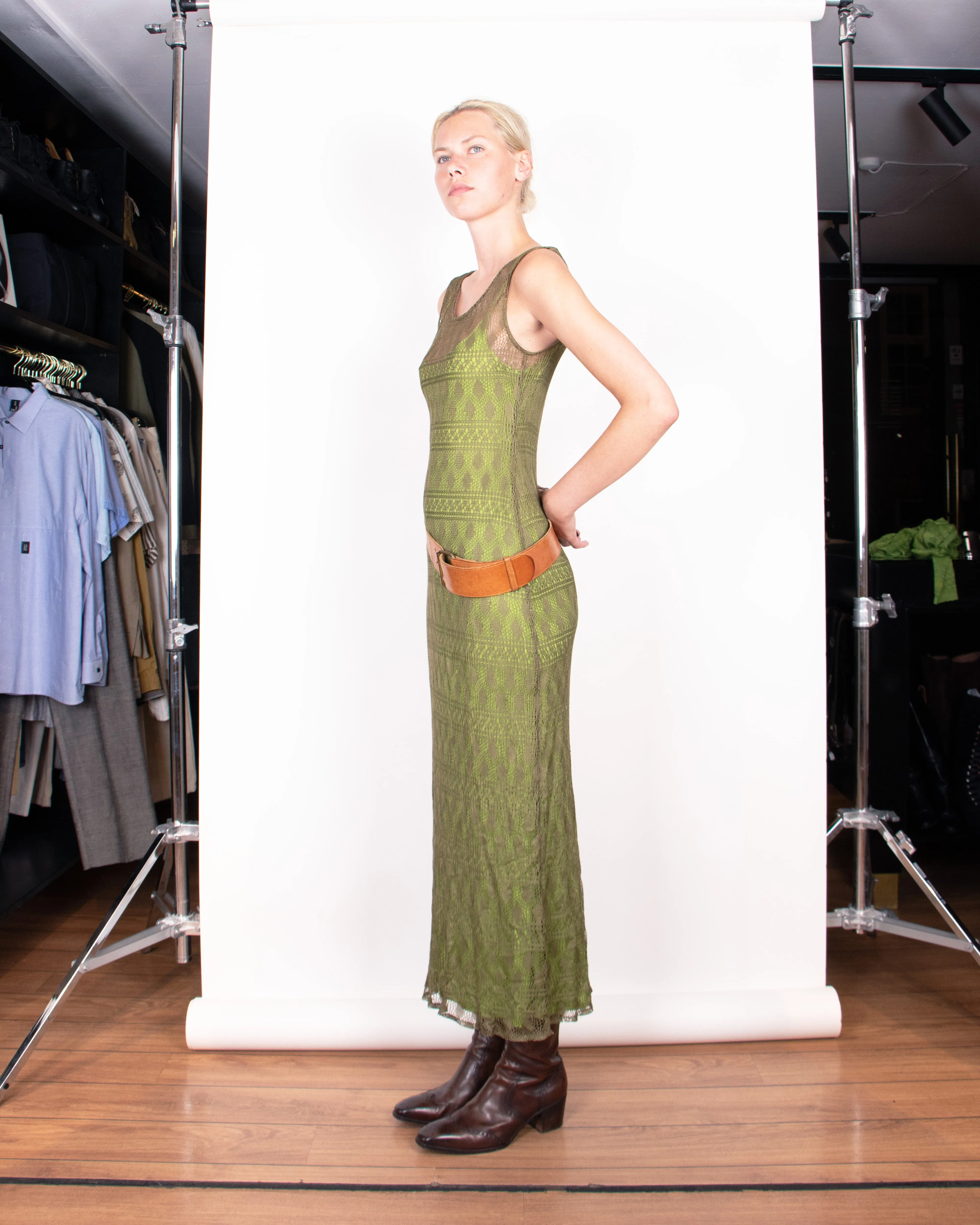 1990s Kenzo Green Knitted Maxi dress S