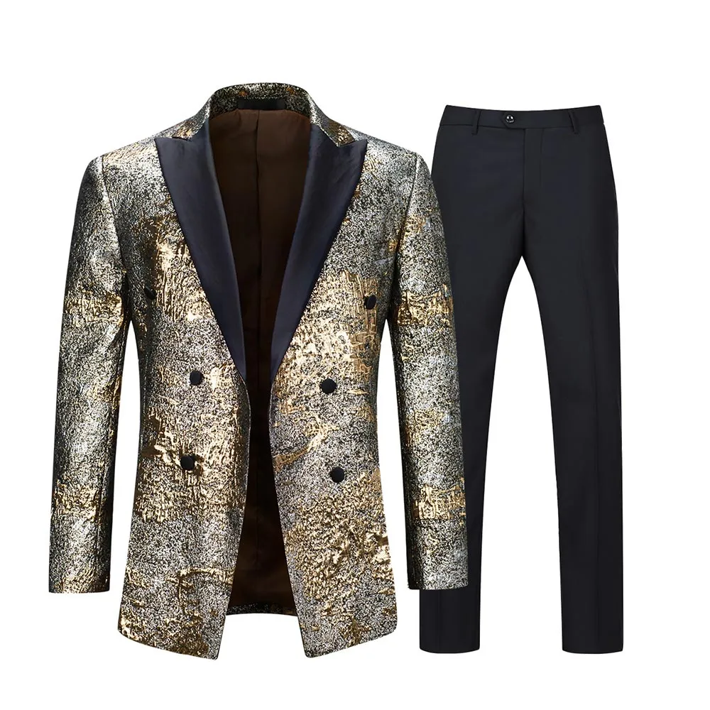 2-Piece Gold And Silver Printed Shiny Suits