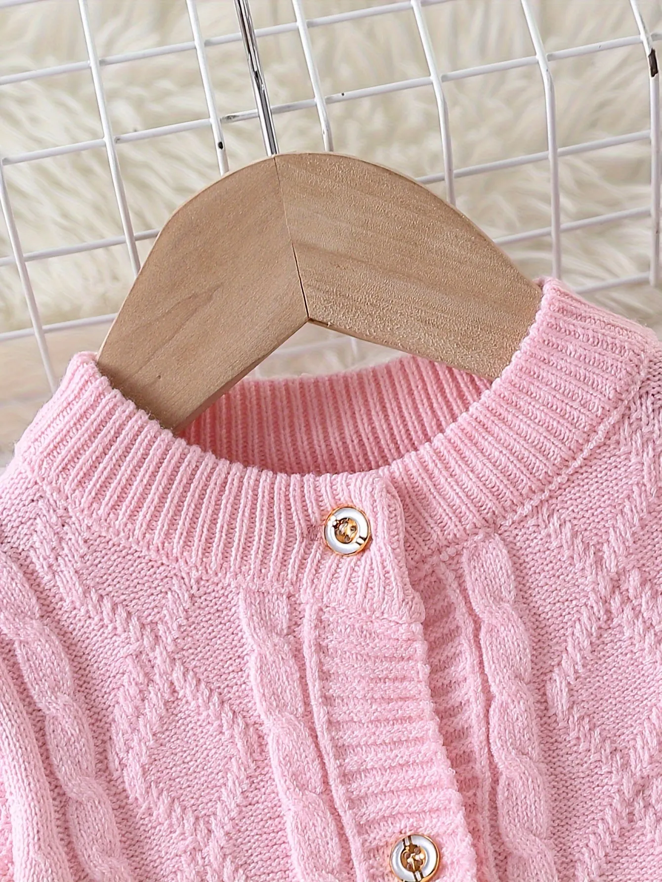 2pcs Baby's Solid Color Cable Knit Cardigan   Casual Knitted Pants, Toddler & Infant Girl's Clothing Set