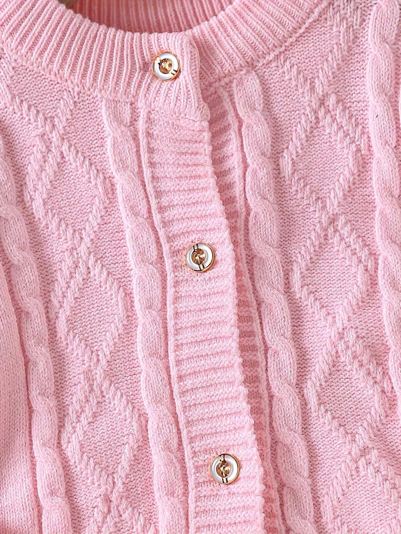 2pcs Baby's Solid Color Cable Knit Cardigan   Casual Knitted Pants, Toddler & Infant Girl's Clothing Set