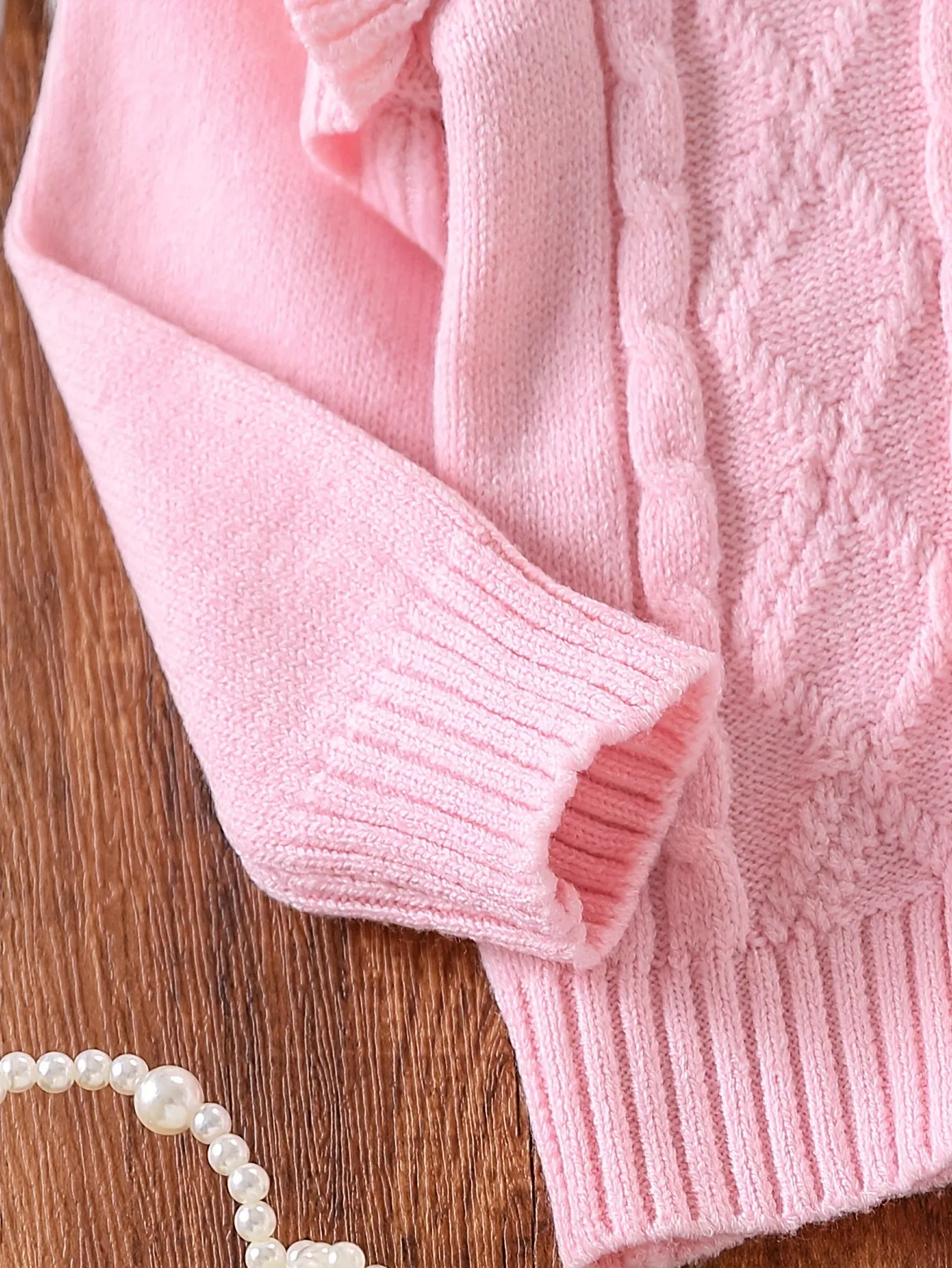 2pcs Baby's Solid Color Cable Knit Cardigan   Casual Knitted Pants, Toddler & Infant Girl's Clothing Set