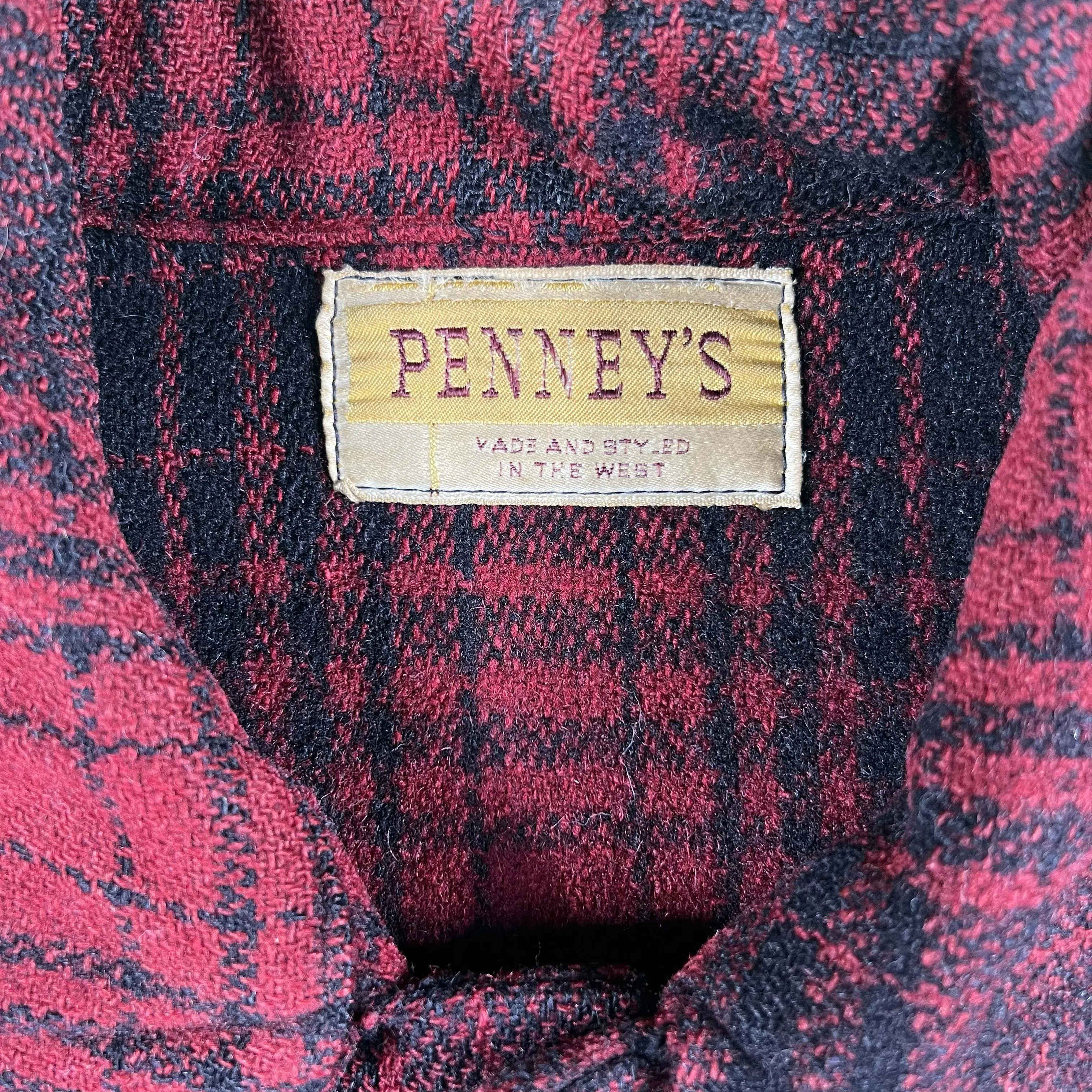 50s Penney's Thrashed Buffalo Plaid Wool Jacket- L