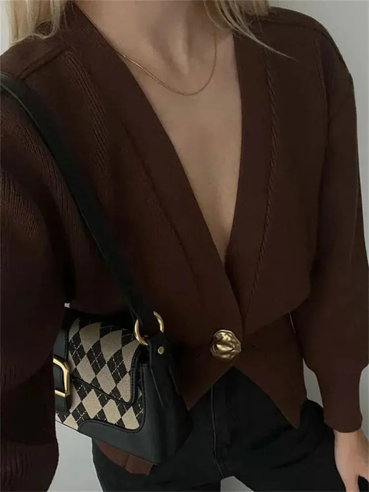 Advbridge Knitwear V-Neck Cardigan Coat For Women Long Sleeve Fashion Autumn 2024 Elegant Cropped Outwear Knit Women's Cardigan Top