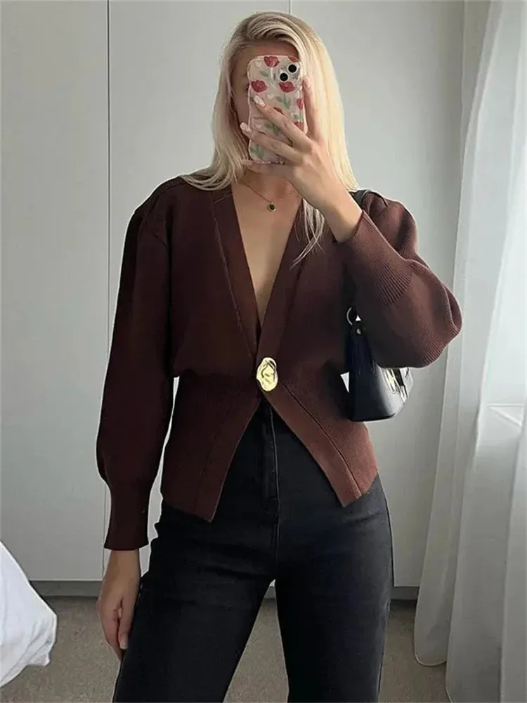 Advbridge Knitwear V-Neck Cardigan Coat For Women Long Sleeve Fashion Autumn 2024 Elegant Cropped Outwear Knit Women's Cardigan Top