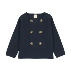 Analogie Navy Knit Double Breasted Blazer