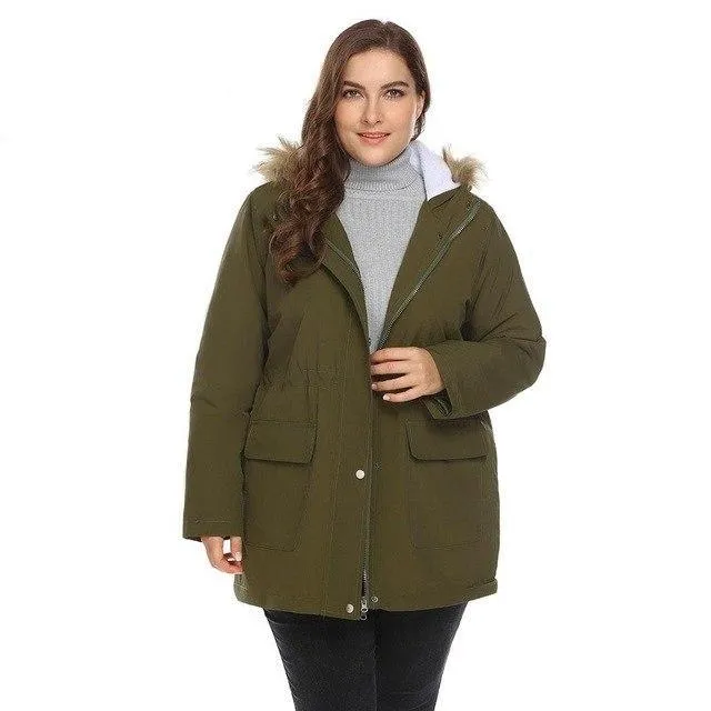 ANALUKE Solid Fleece Hooded Thickened Puffer Coat