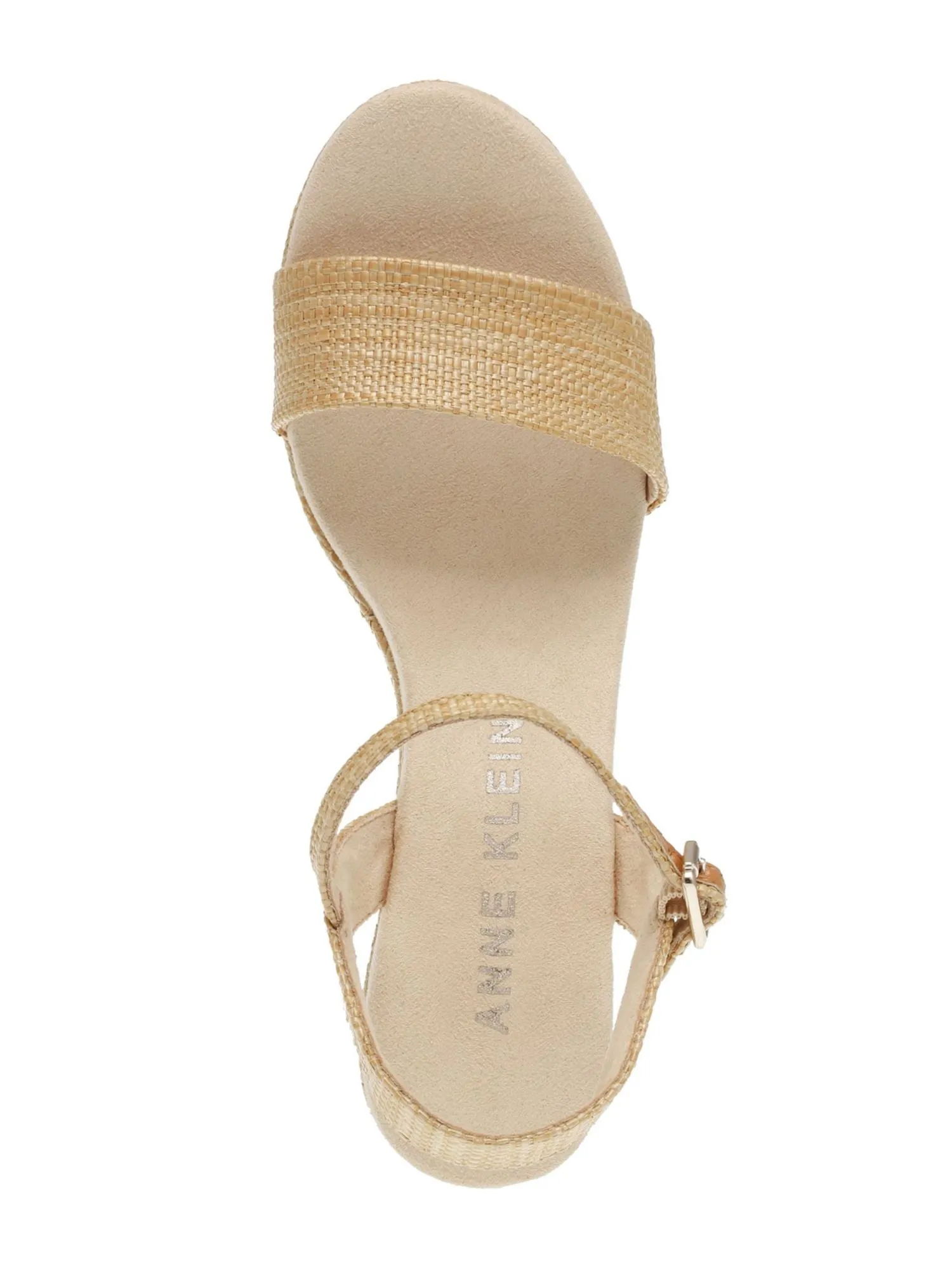 ANNE KLEIN Womens Beige Woven Padded Ankle Strap Adjustable Wella Round Toe Wedge Buckle Heeled M