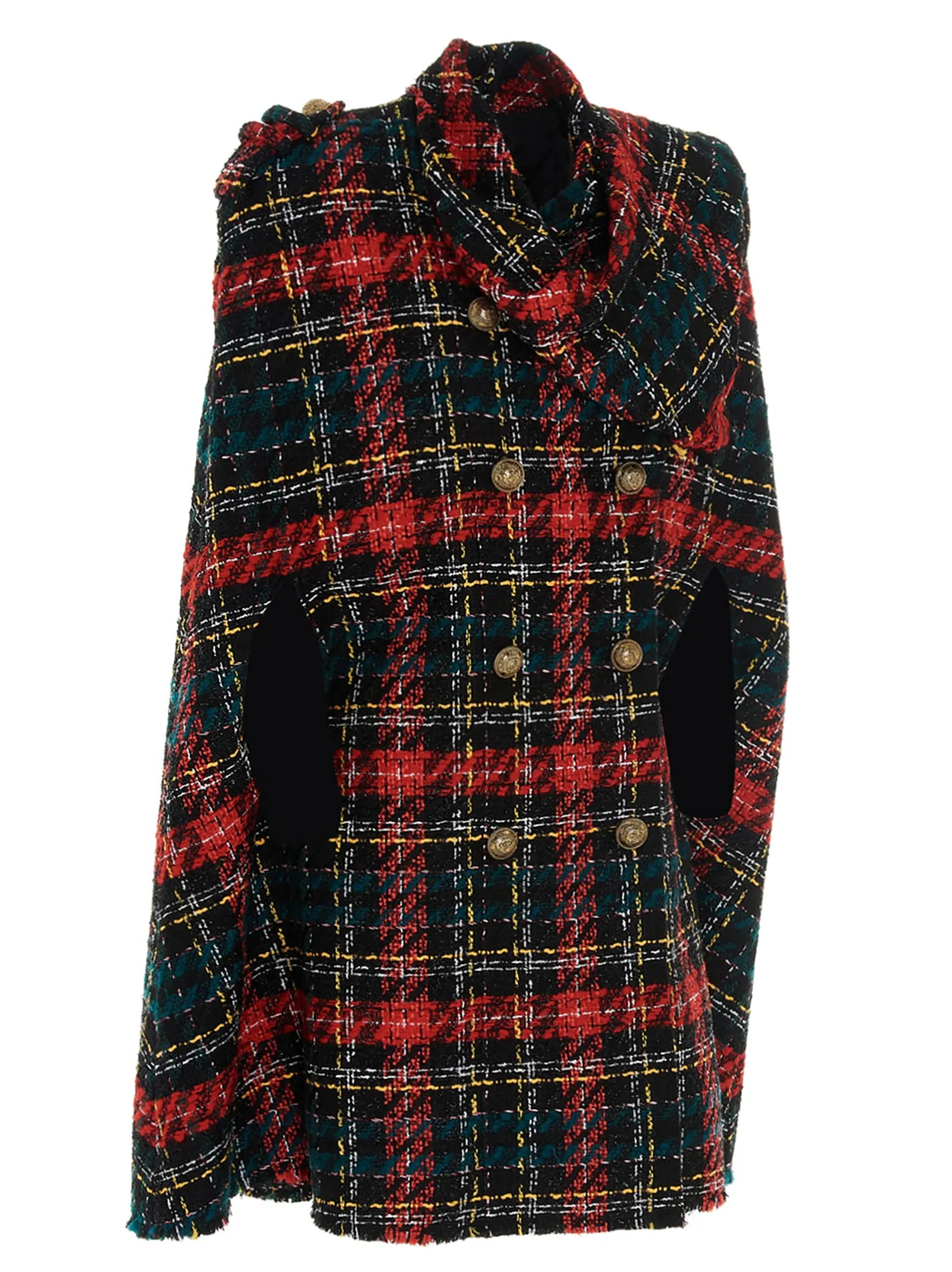 Balmain Tartan Tweed Cape Coat