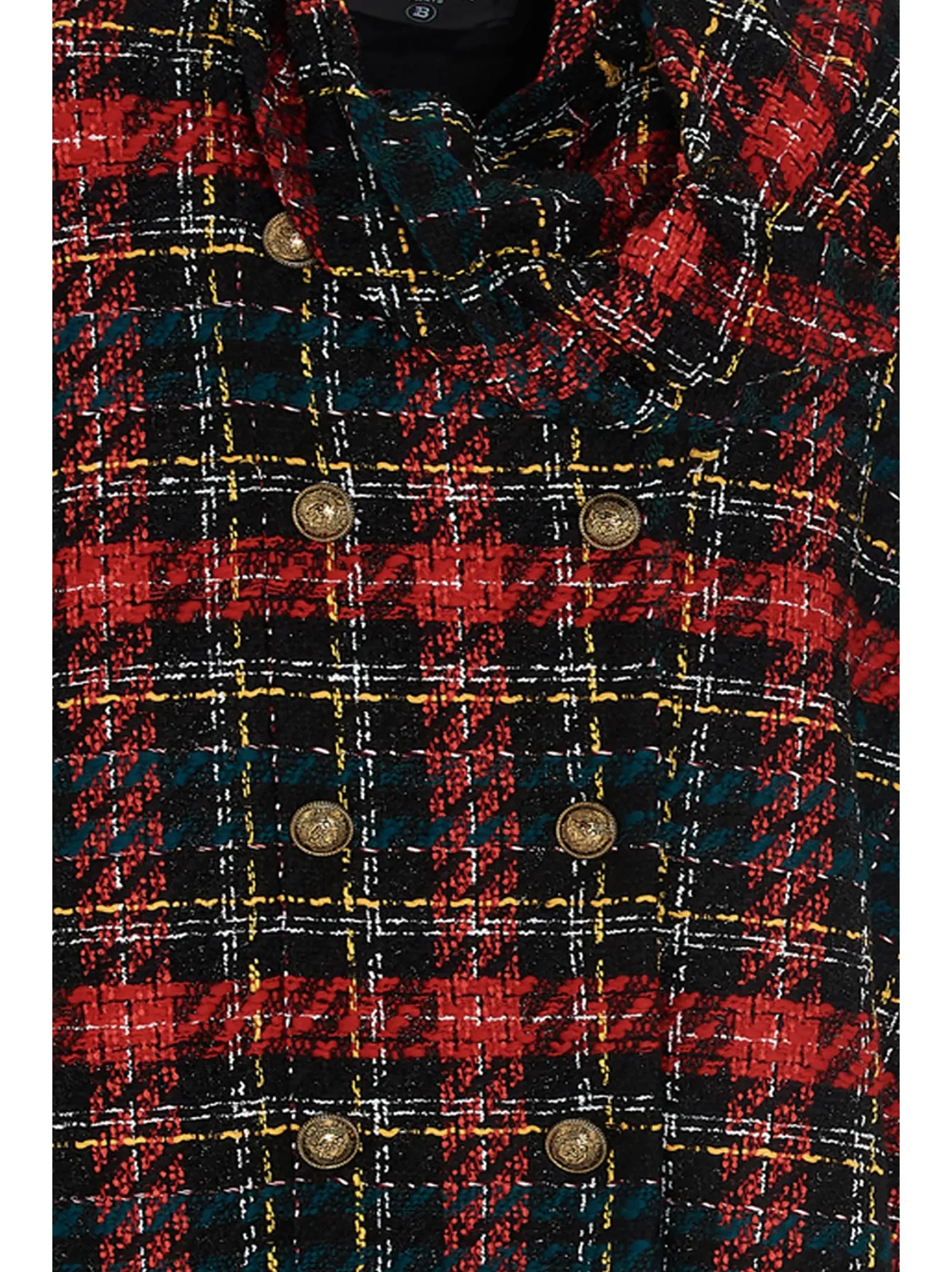 Balmain Tartan Tweed Cape Coat