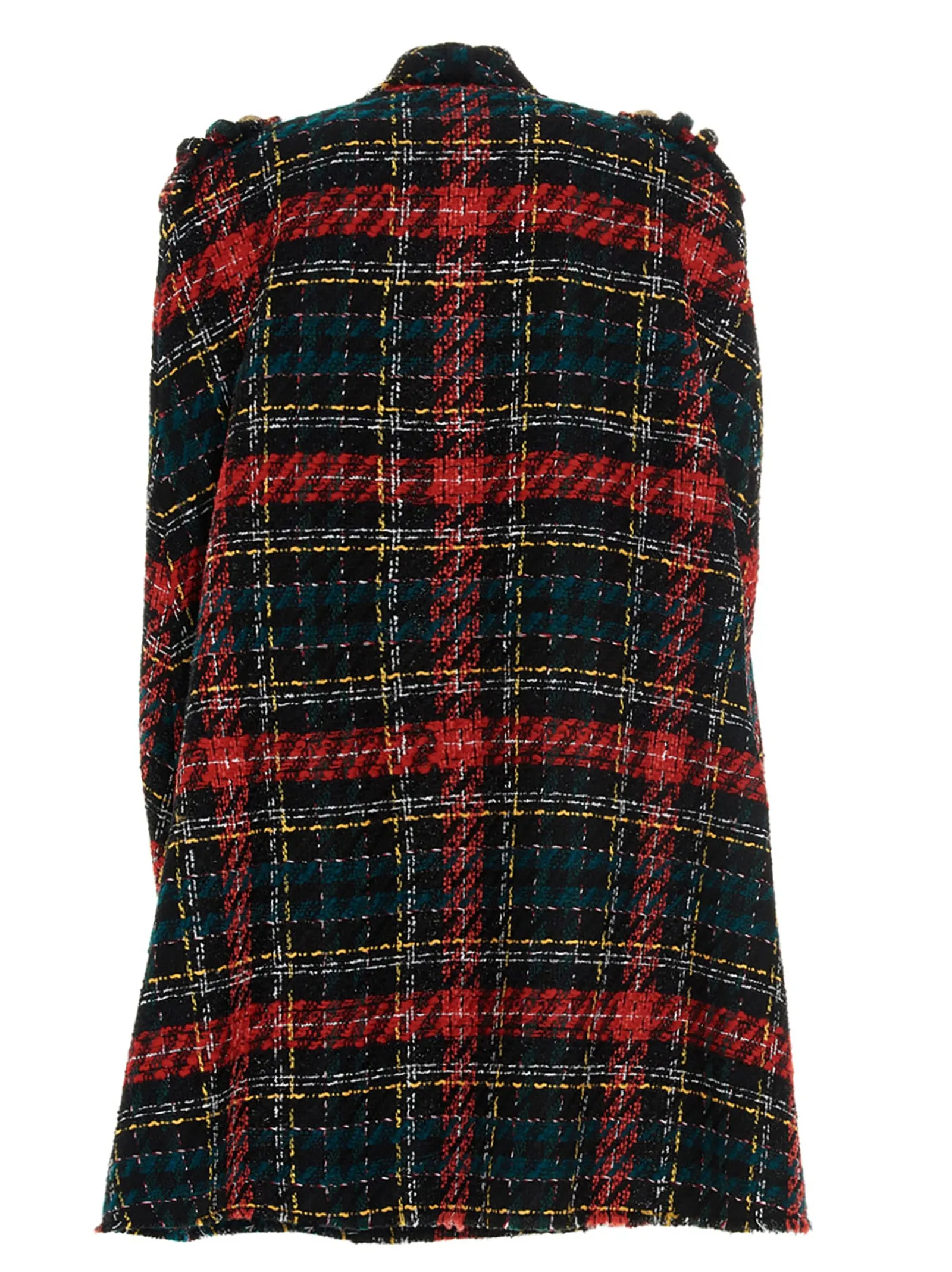 Balmain Tartan Tweed Cape Coat