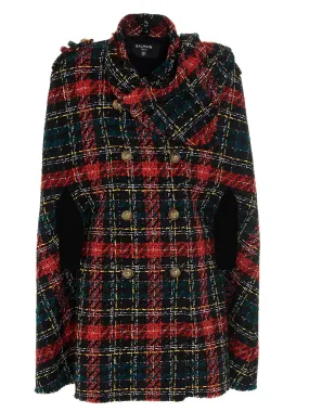 Balmain Tartan Tweed Cape Coat