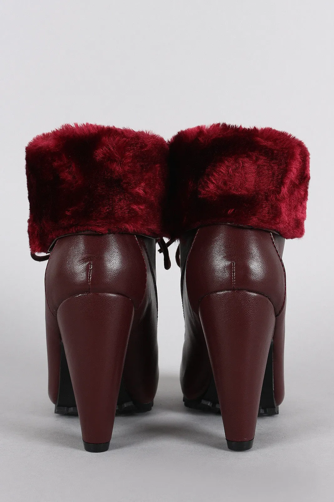 Bamboo Fold-Over Faux Fur Collar Heeled Oxford Booties