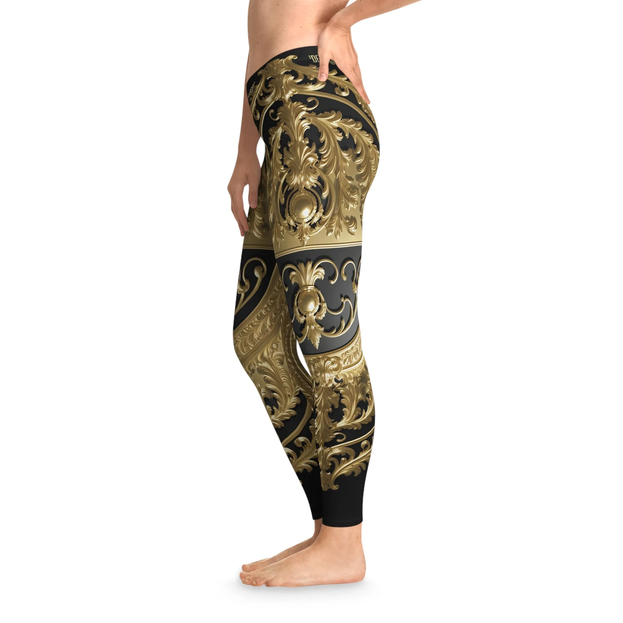 Baroque Leggings Decorative Gold Leggings Spandex Women Leggings Casual Wear Leggings Women Lounge Wear | X3454