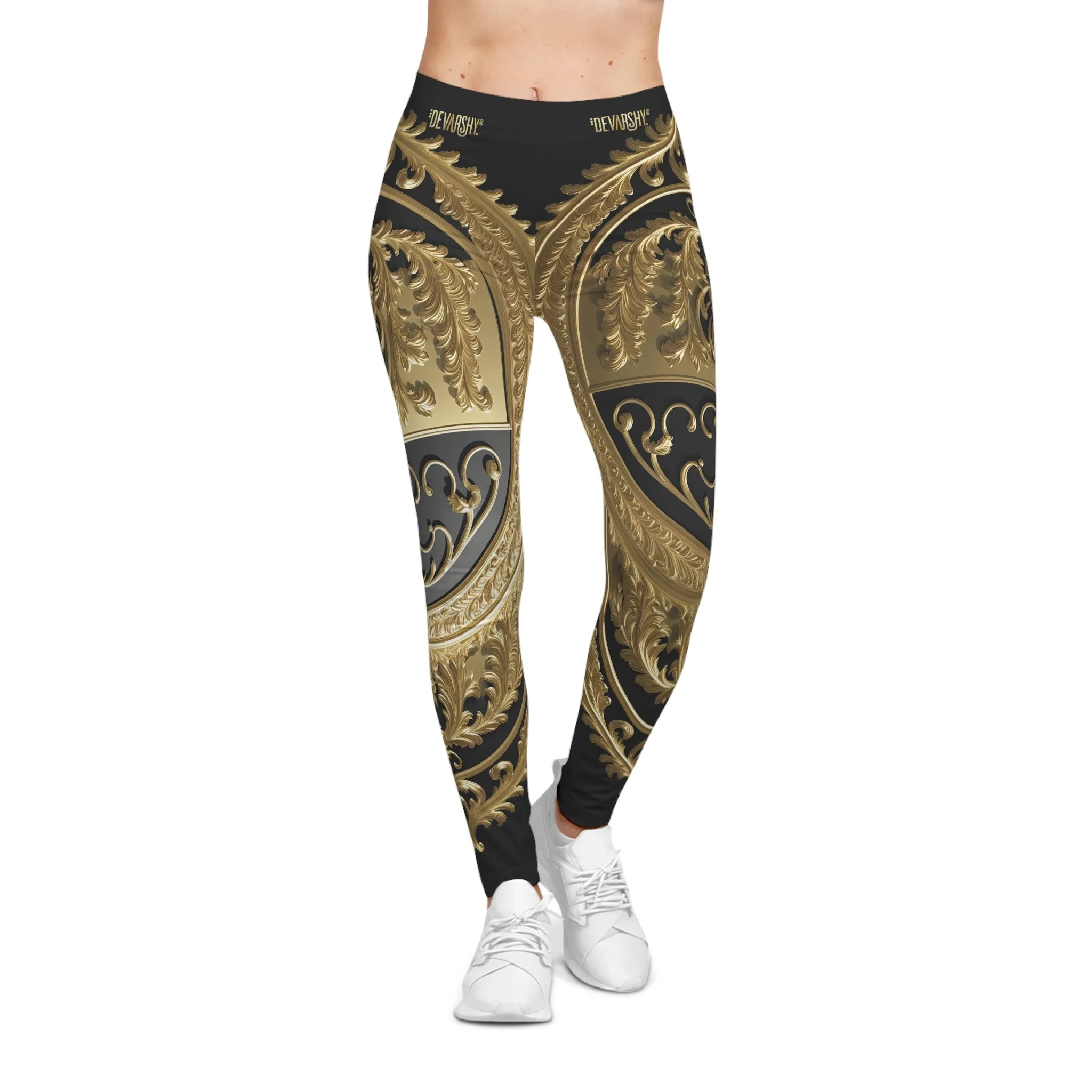 Baroque Leggings Decorative Gold Leggings Spandex Women Leggings Casual Wear Leggings Women Lounge Wear | X3454