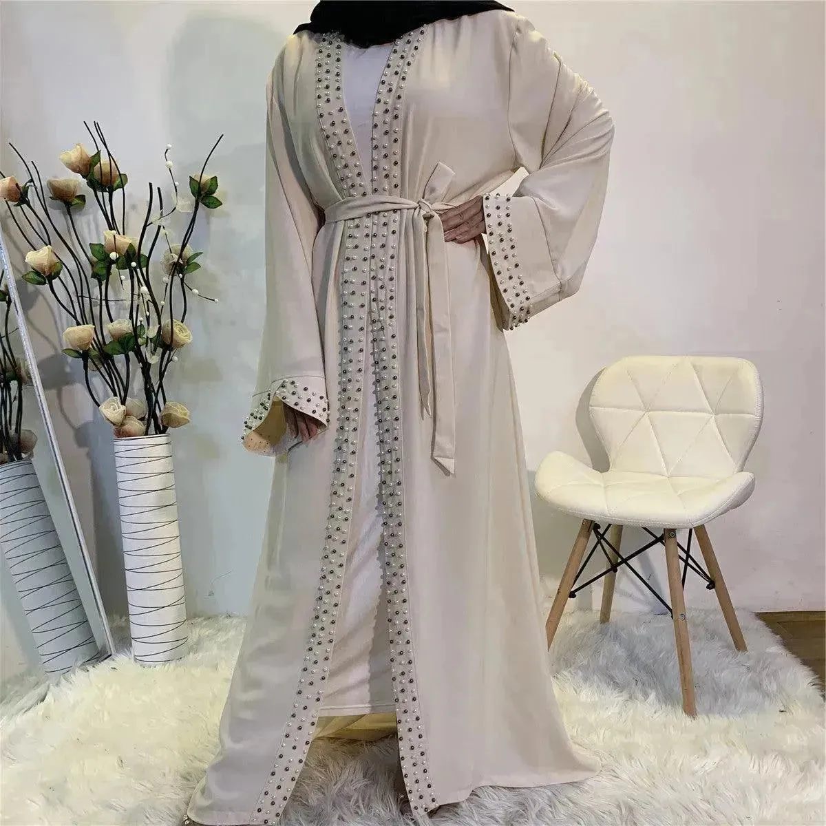 Beaded Arab  Lace Up Cardigan Robe