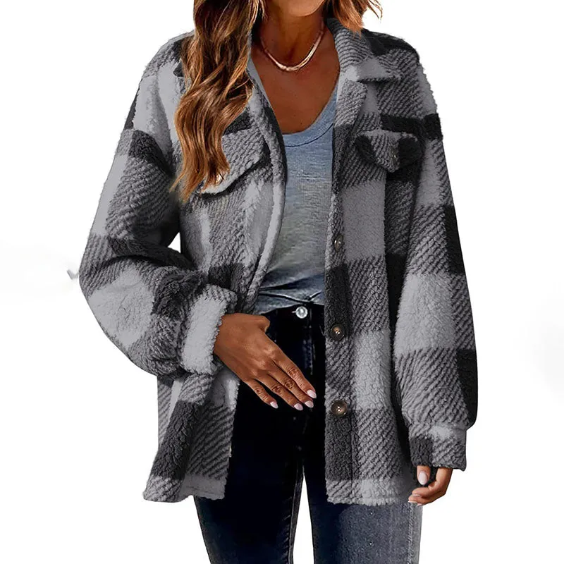 BerryBetty - Casual Warm Plaid Coat