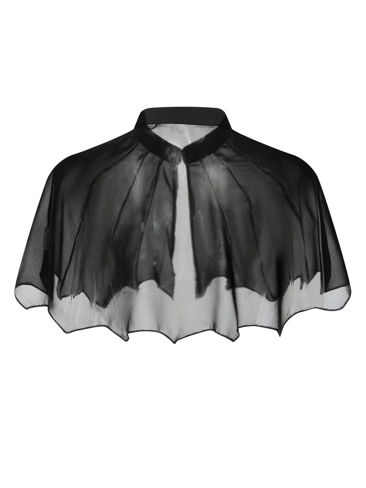 Black 1950s Solid Bat Wing Sheer Cape