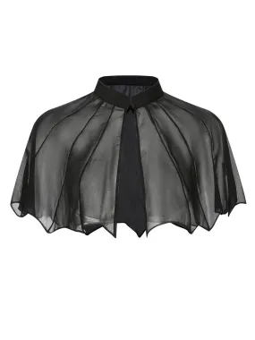 Black 1950s Solid Bat Wing Sheer Cape