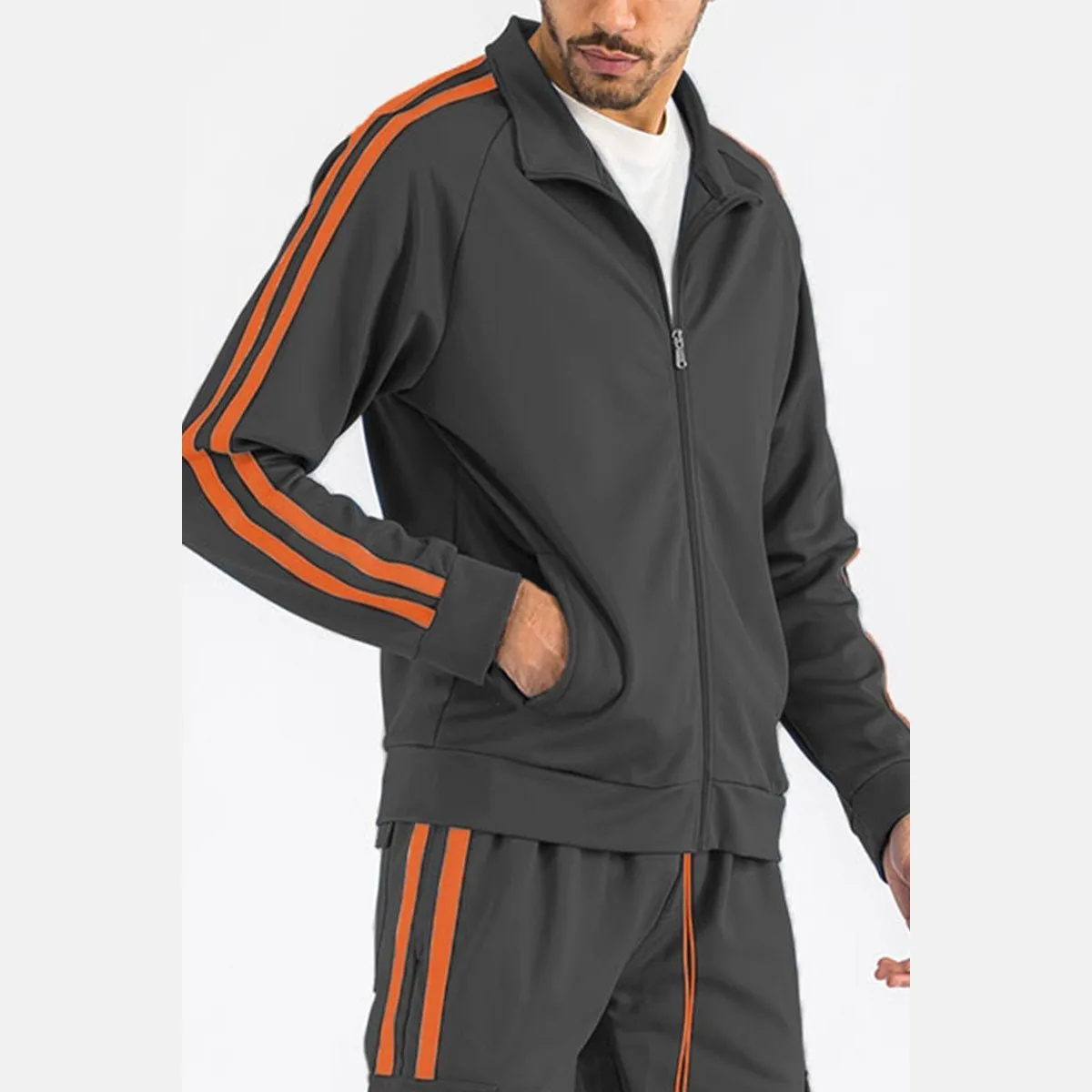 Black & Orange Two-Stripe Track Jacket