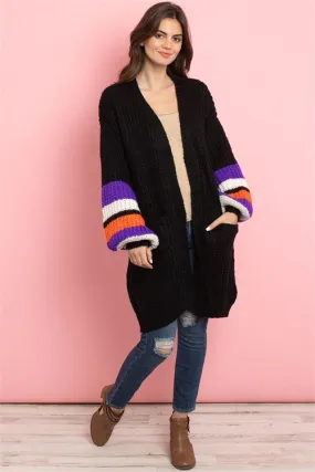 Black Baloon Sleeve Knit Cardigan