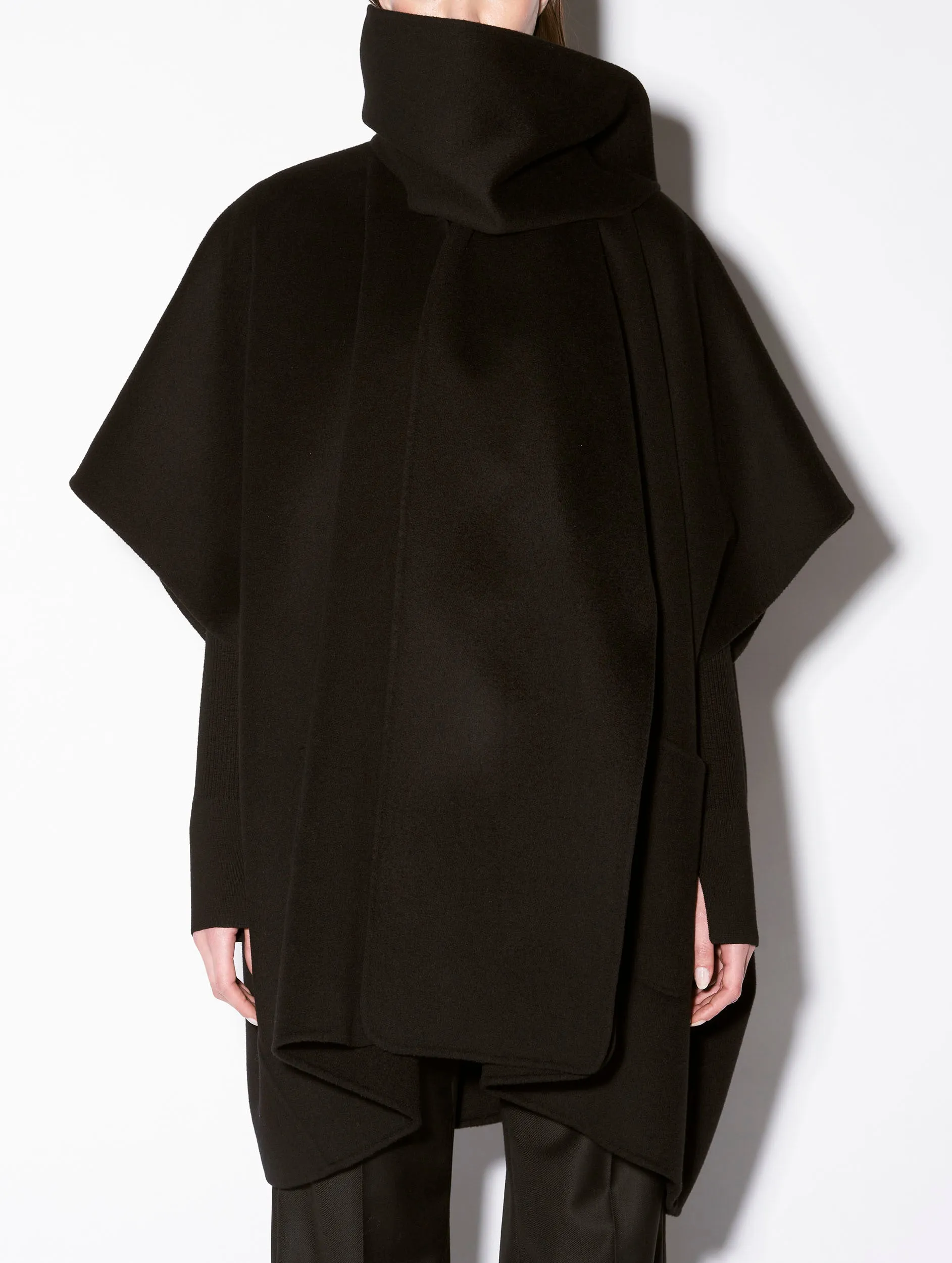 Black double-faced wool cape