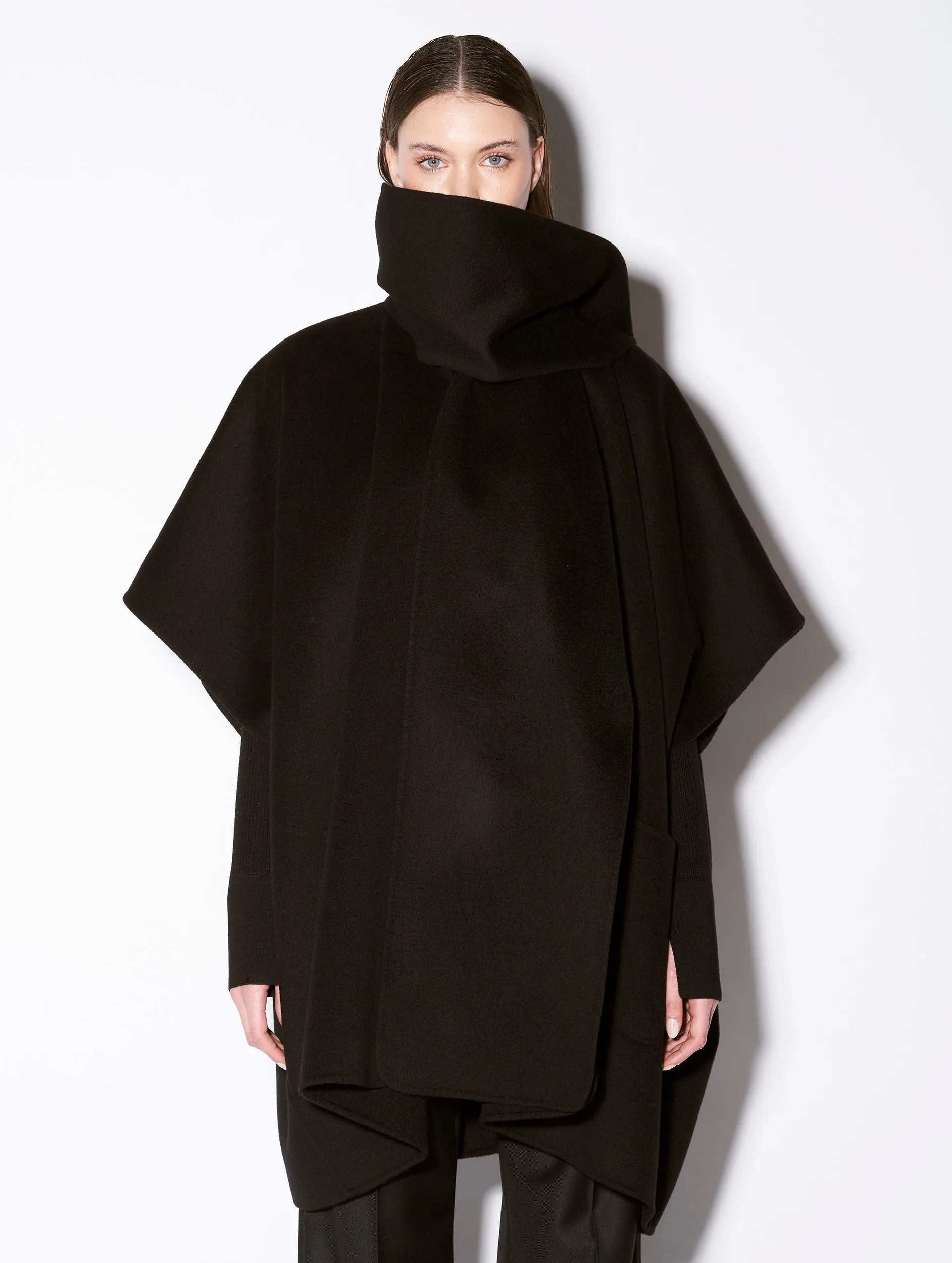 Black double-faced wool cape