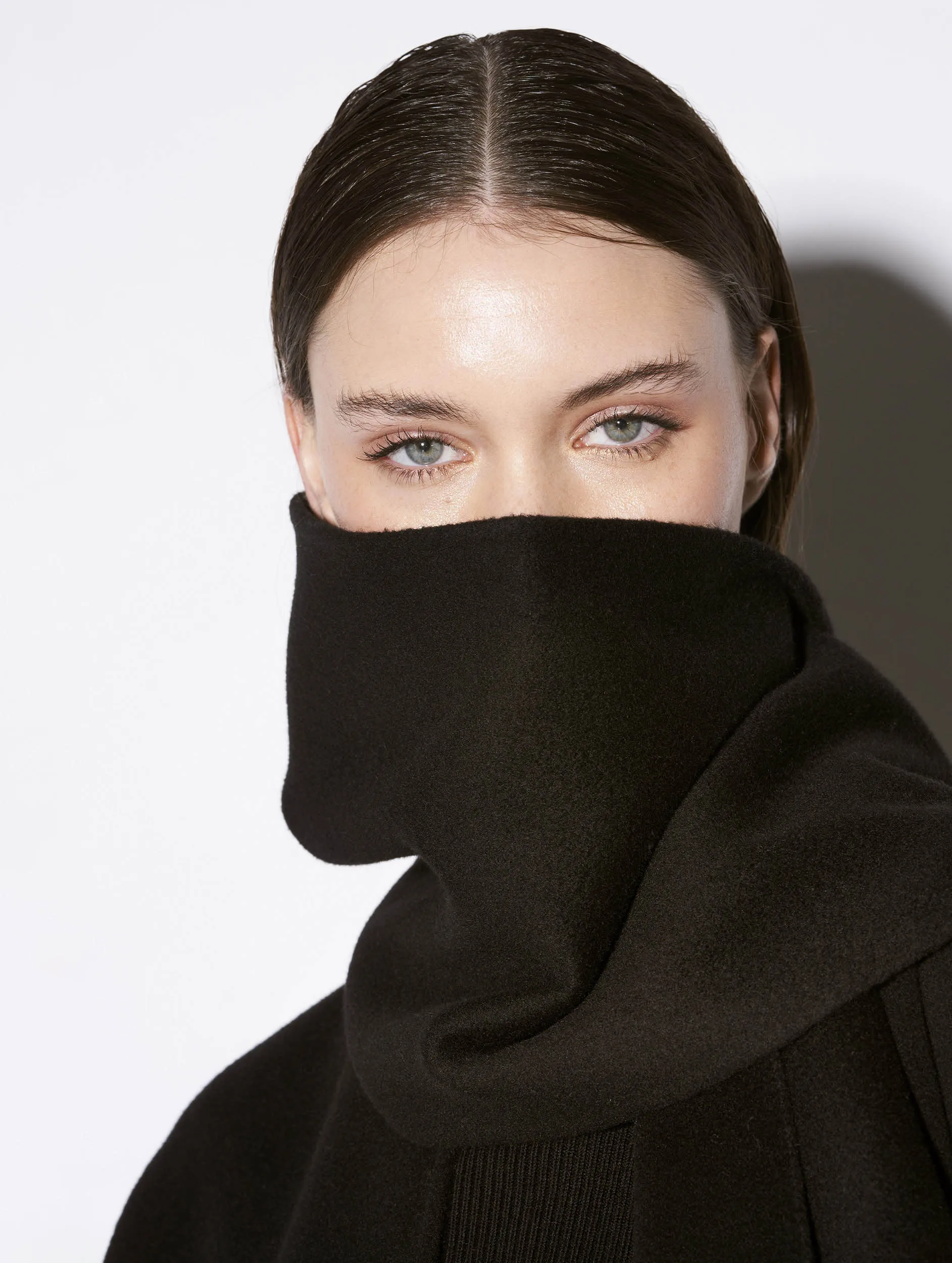 Black double-faced wool cape