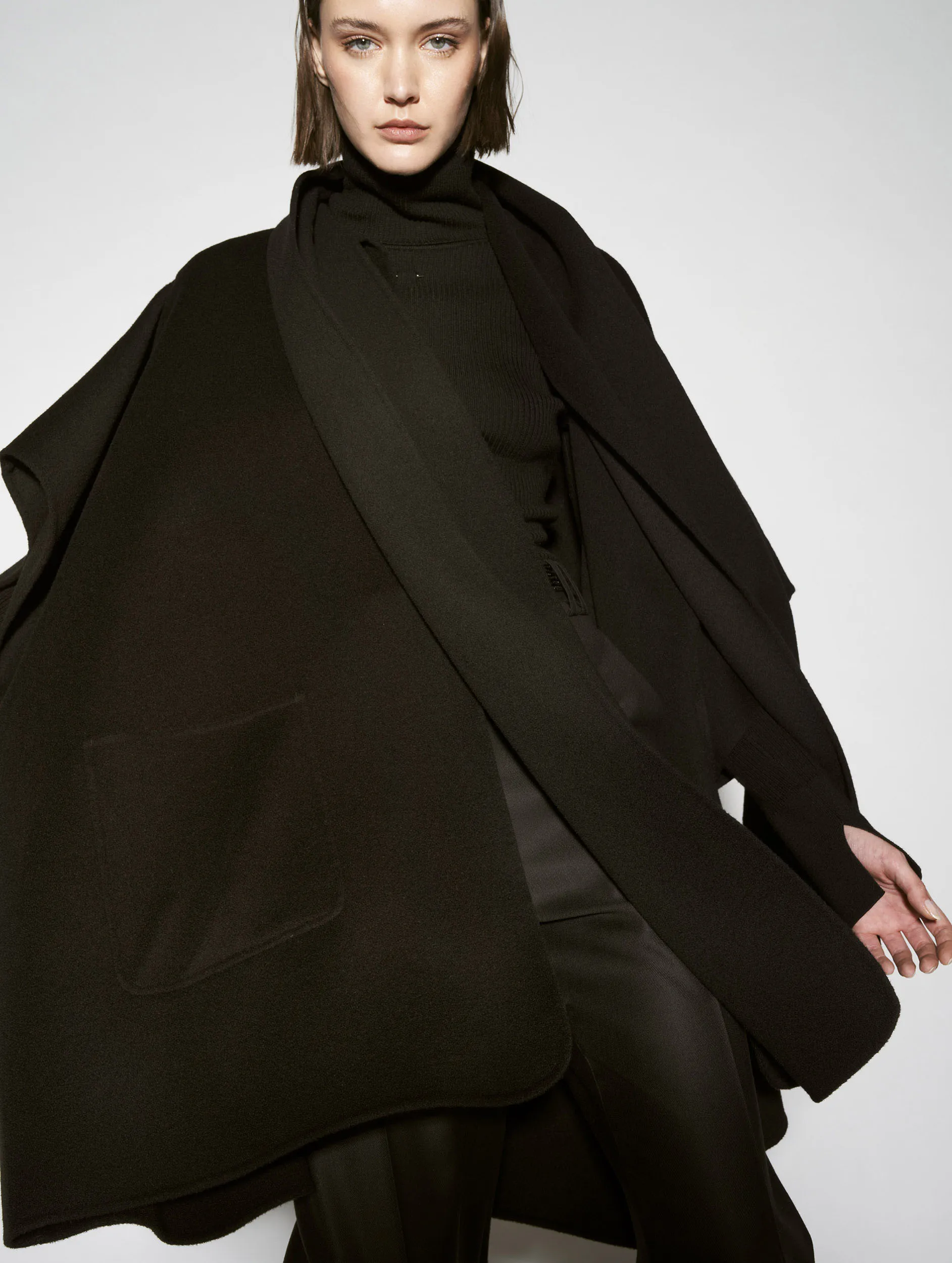 Black double-faced wool cape