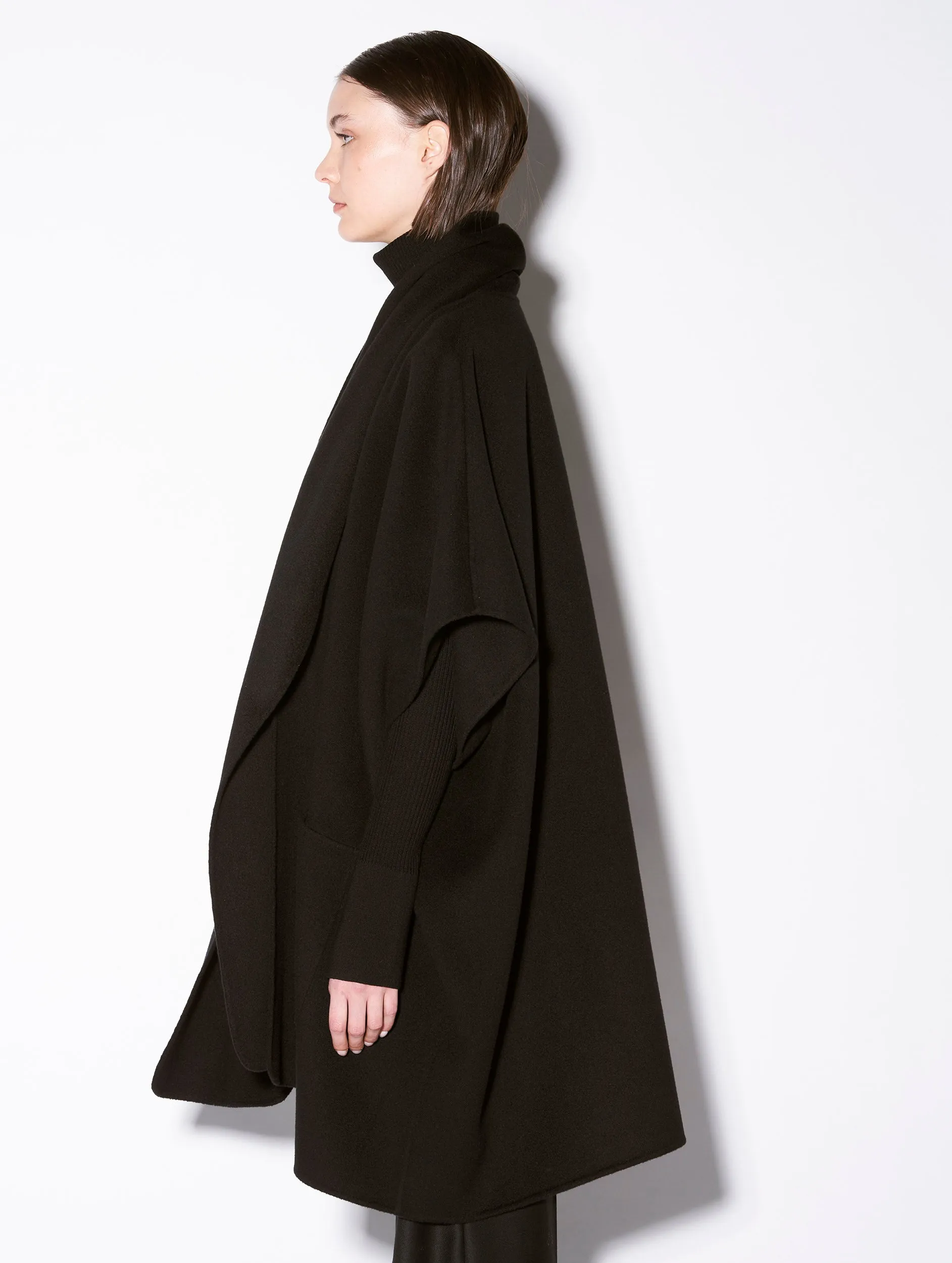 Black double-faced wool cape