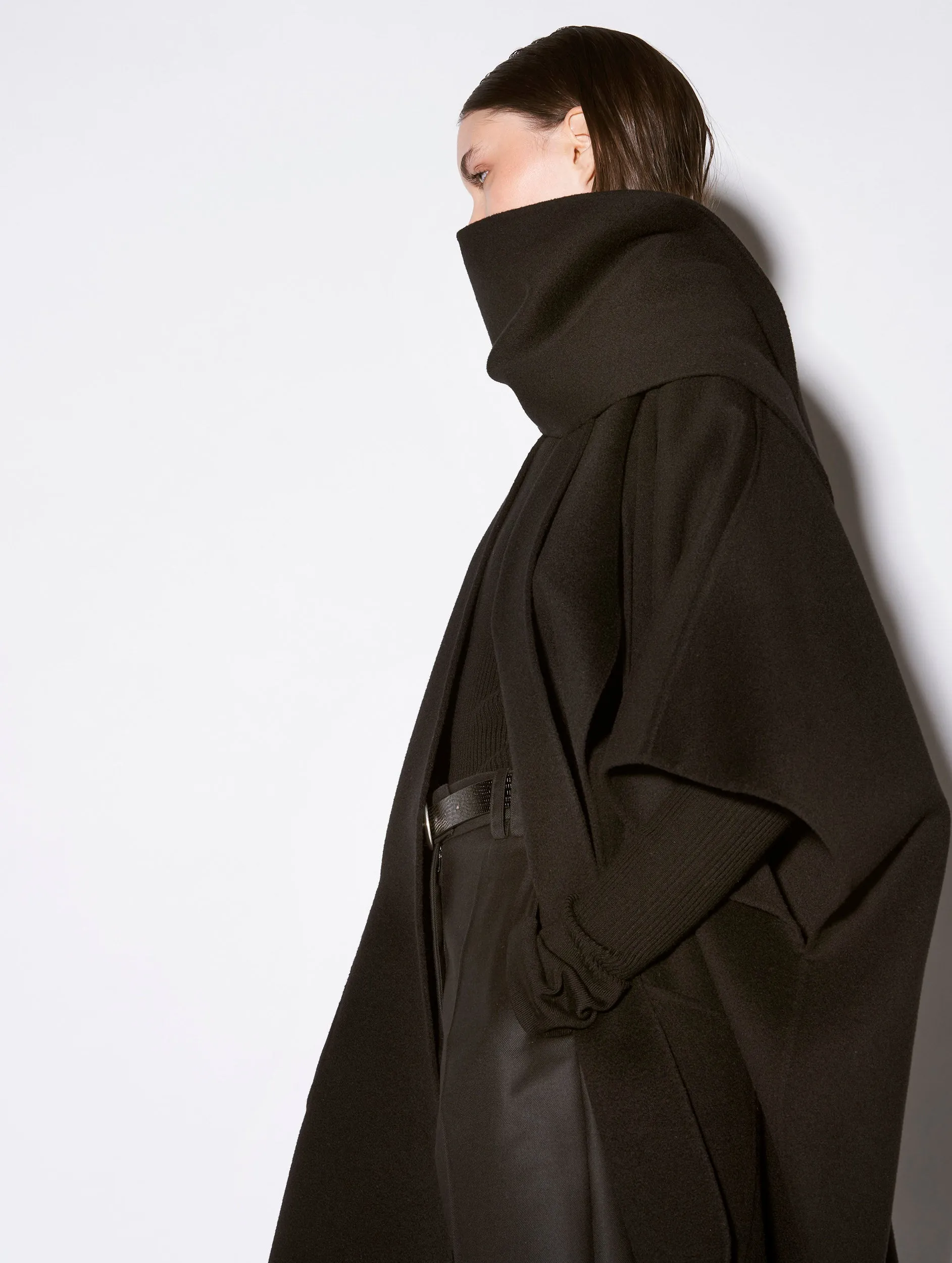 Black double-faced wool cape