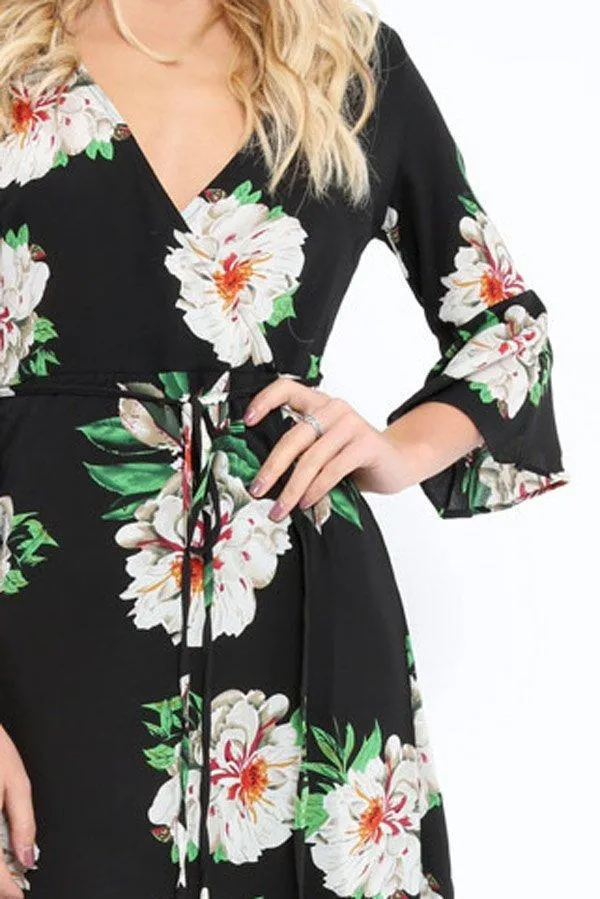 Black Floral Wrap Dress - Adley