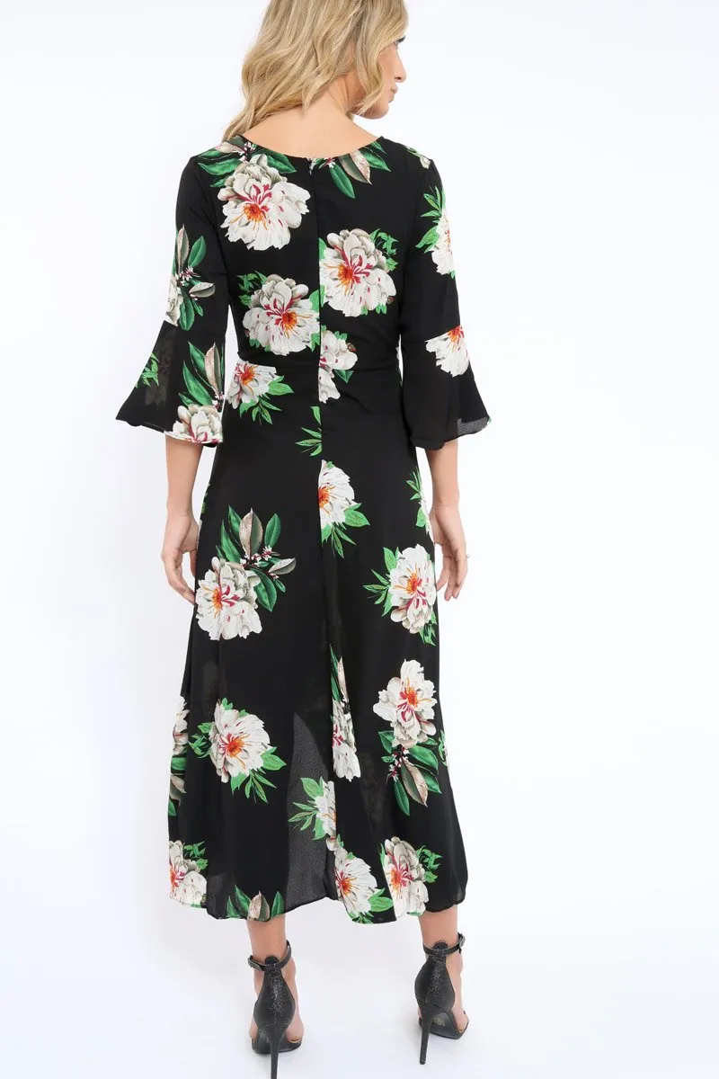 Black Floral Wrap Dress - Adley