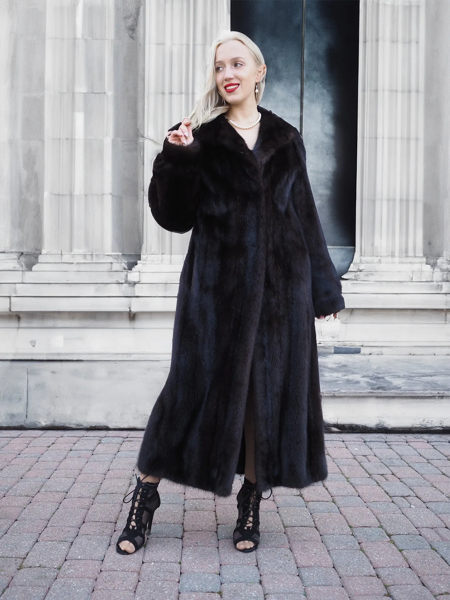 Black Mink Fur Coat Coats M Excellent