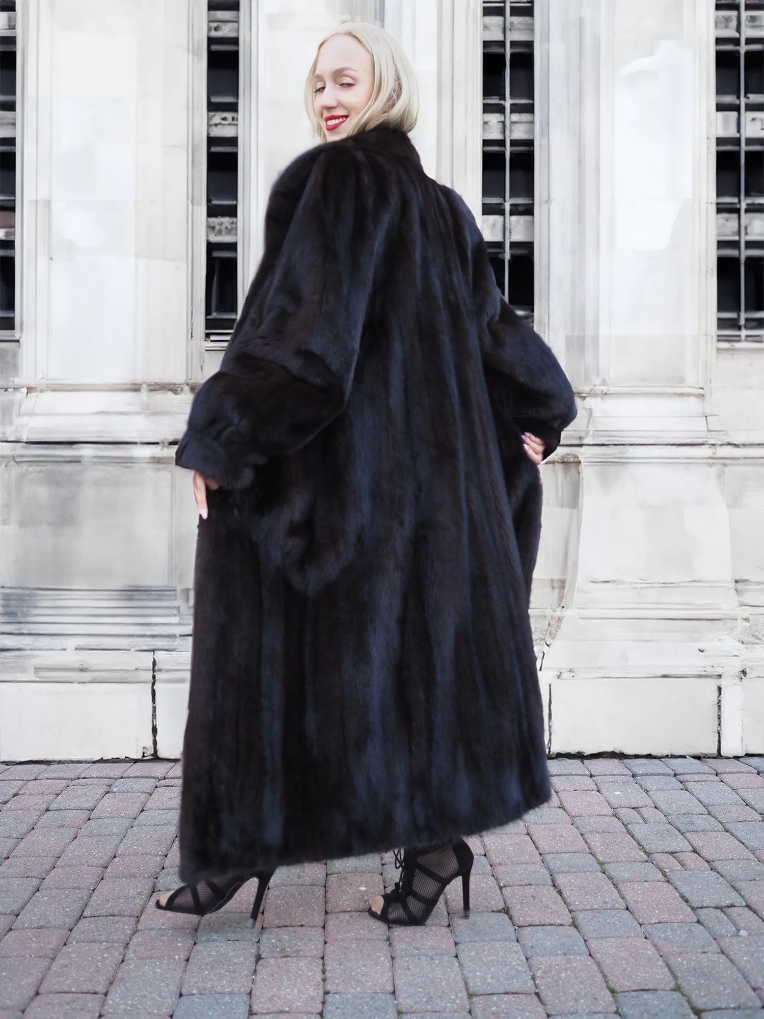 Black Mink Fur Coat Coats M Excellent