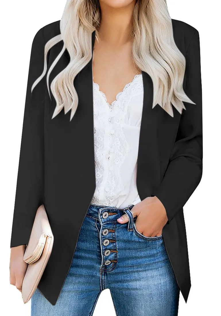 Black Open-Front Side Pockets Blazer