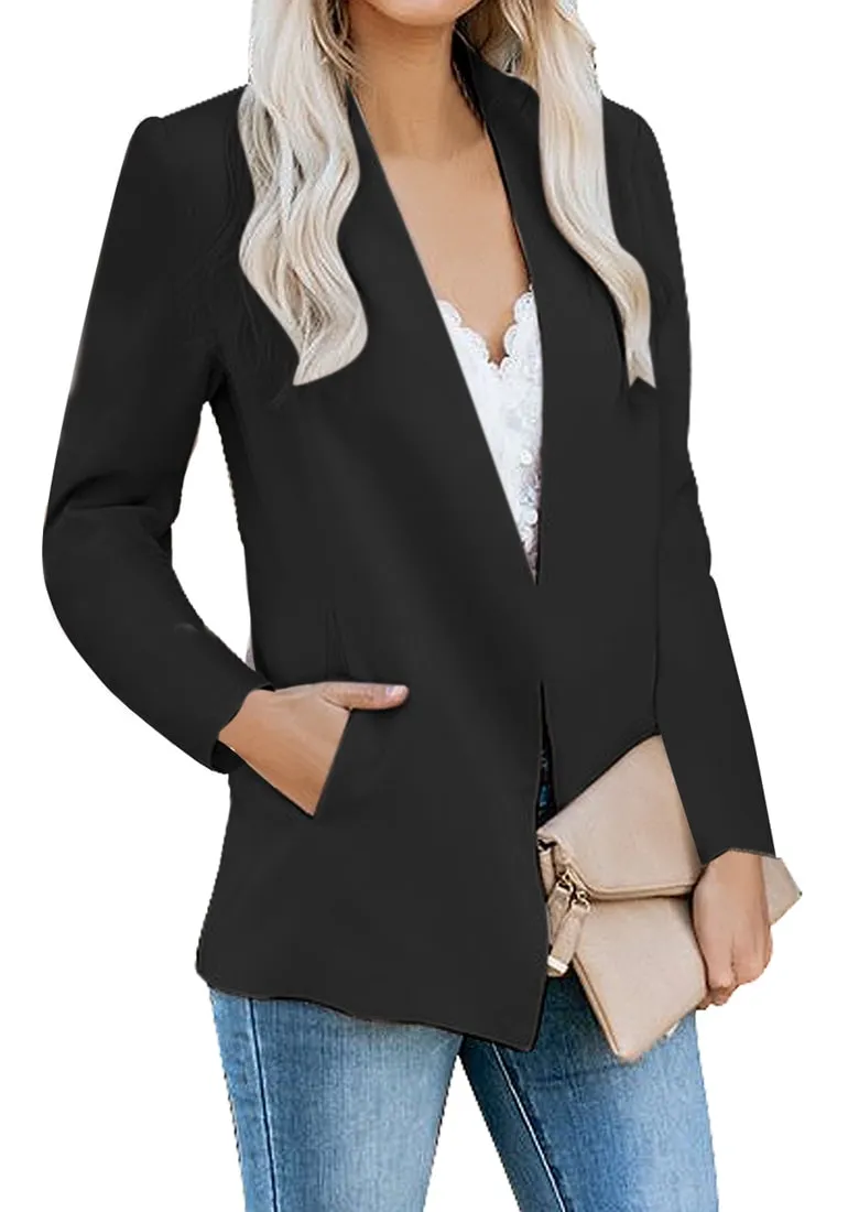 Black Open-Front Side Pockets Blazer