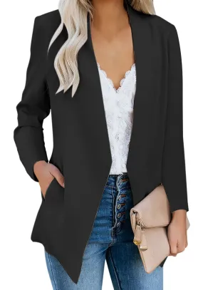 Black Open-Front Side Pockets Blazer