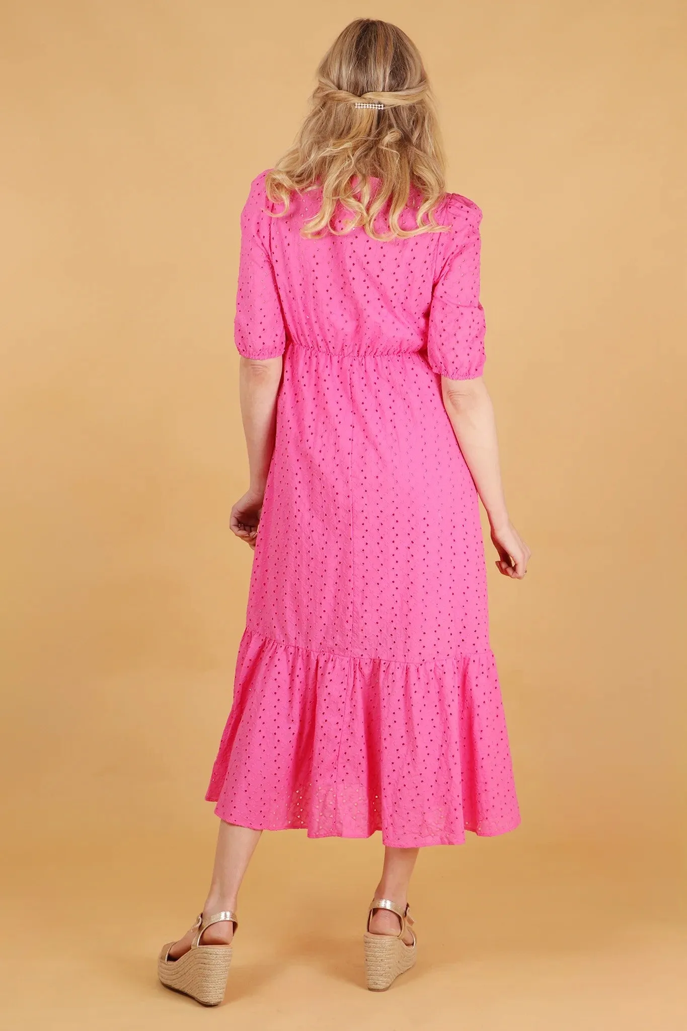 Bubble Gum Pink Broderie Anglaise Midaxi Dress