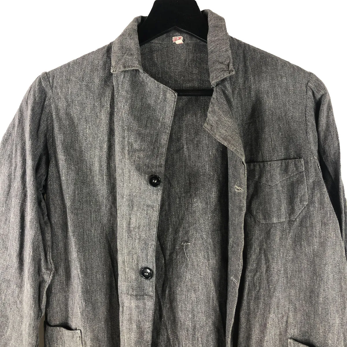 C1920 French Salt & Pepper Charcoal Work Jacket