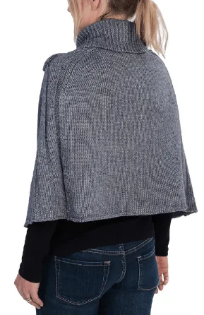 Cable Knit Cape with Leather Strap - Grey