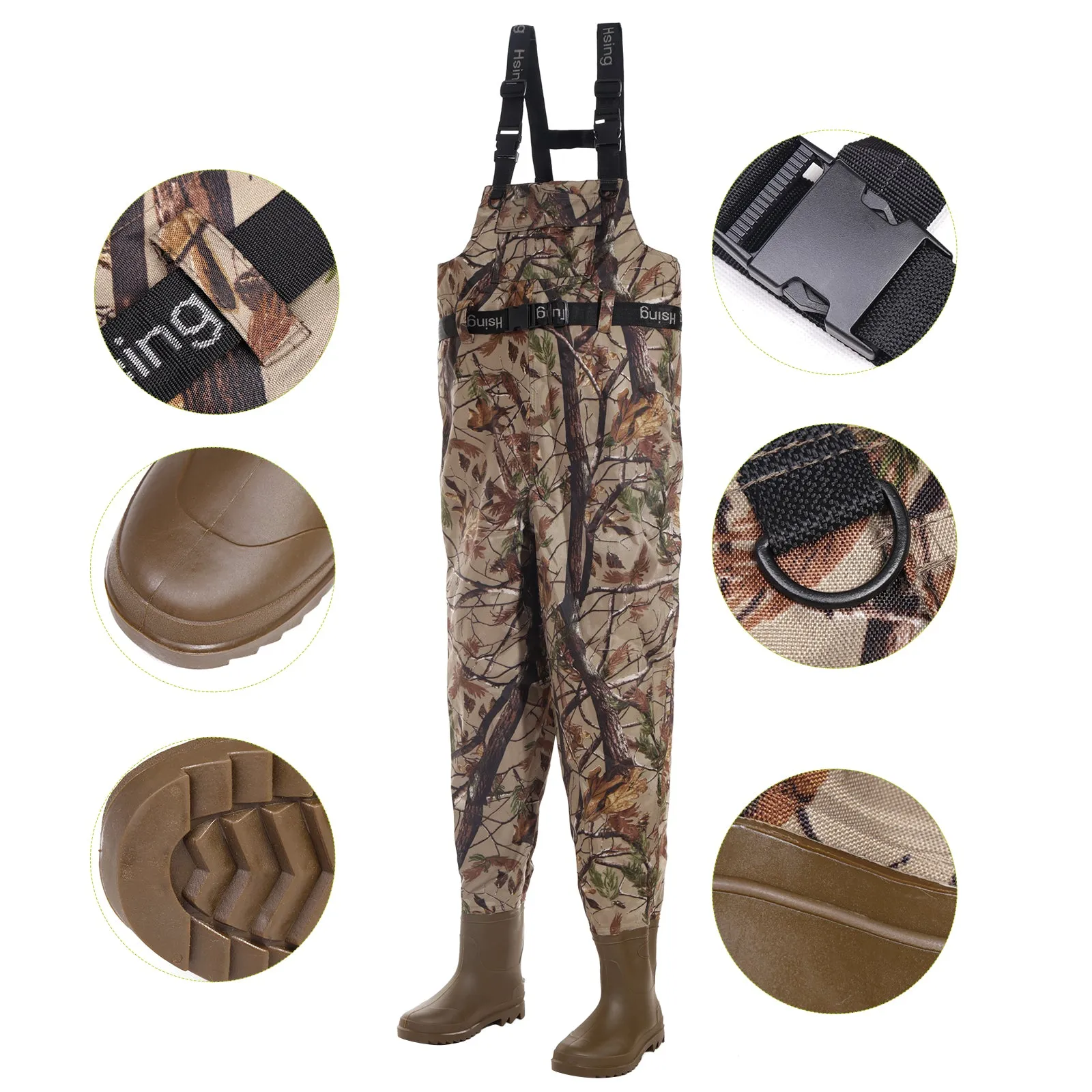 Camouflage Fly Fishing Waders Taiwan 420D Nylon 41-46# Breathable Waterproof Chest Wader Boots Pants