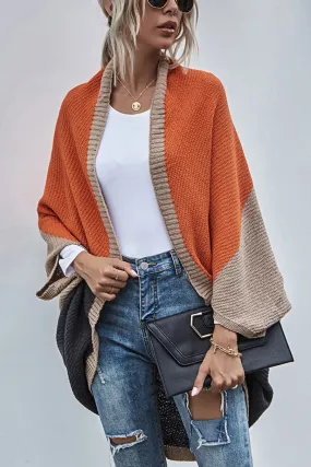 Cardigan Boho Manga Ampla Bloco de Cor