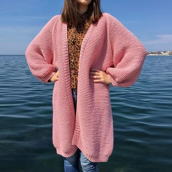 Casual Solid Color Long Knit Sweater Coat