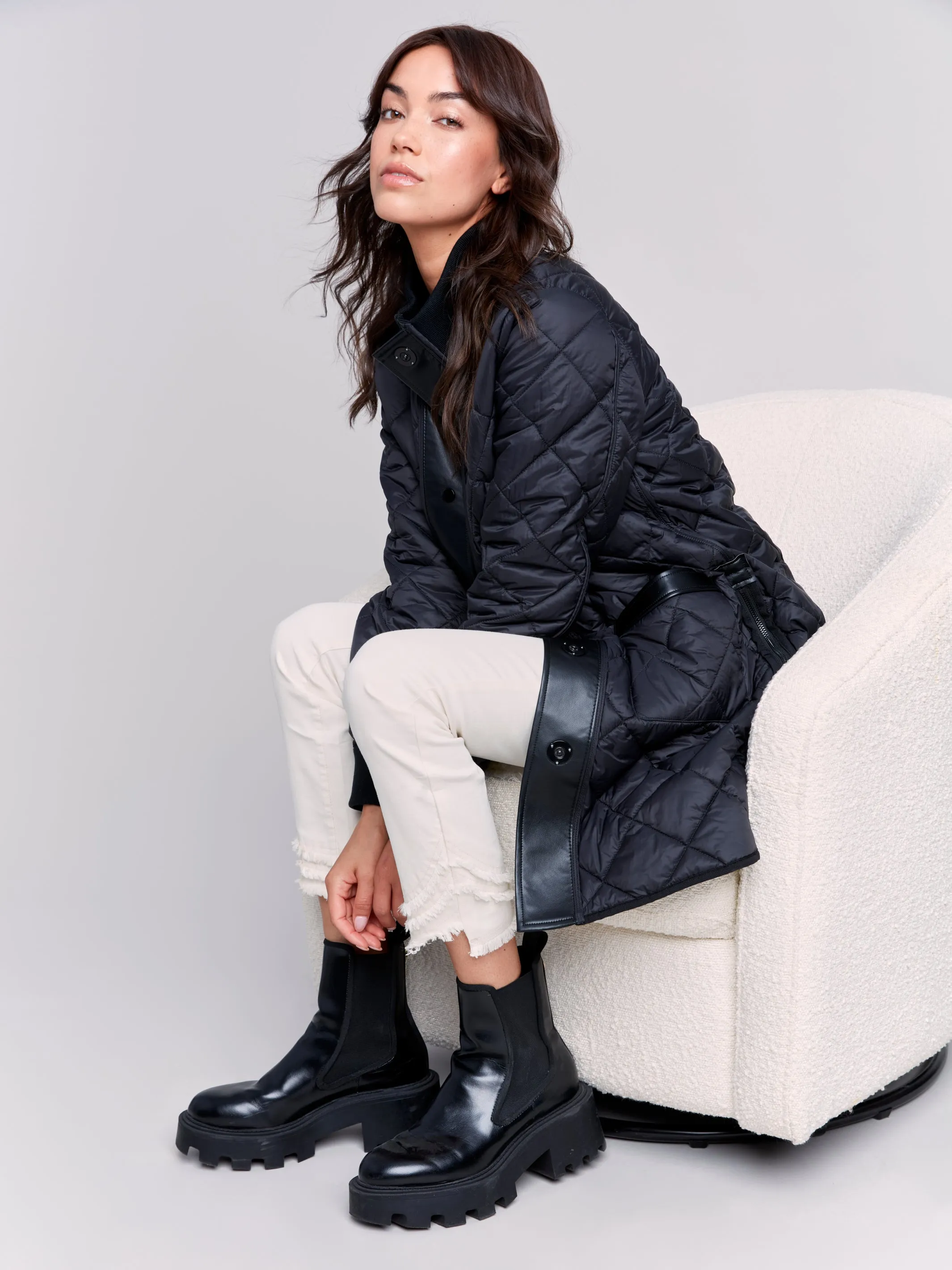 Charlie B Reversible Long Quilted Puffer