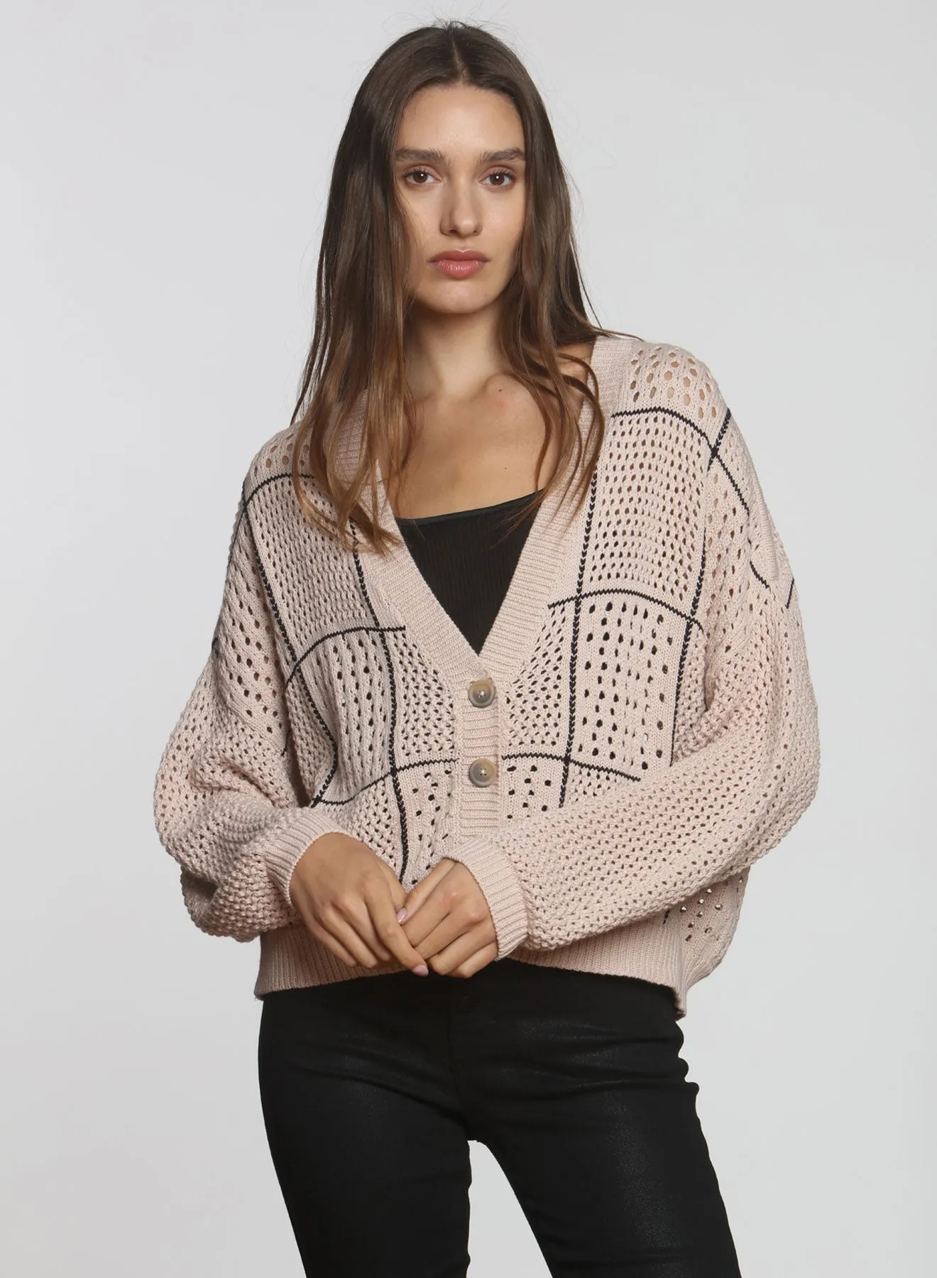 Checker Cardigan - Nude/black