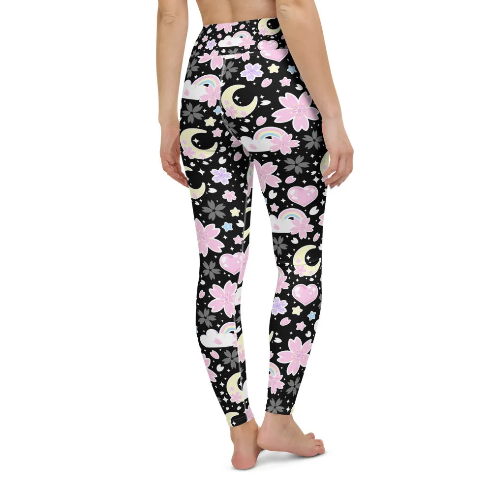 Cherry Blossom Dreams Black Yoga Leggings